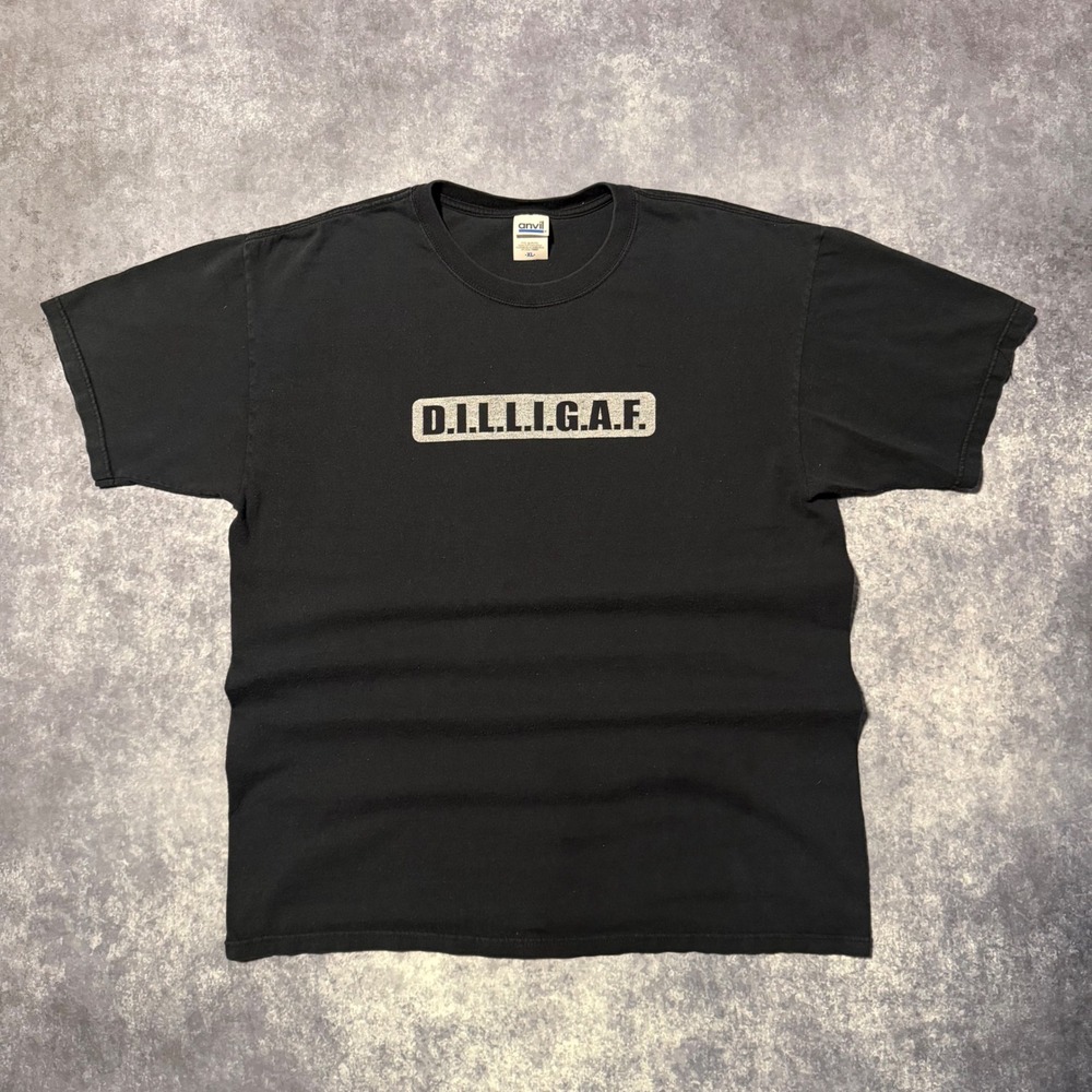 Y2K Funny Vulgar Graphic Tee Men's XL D.I.L.L.I.G.A.F. Black